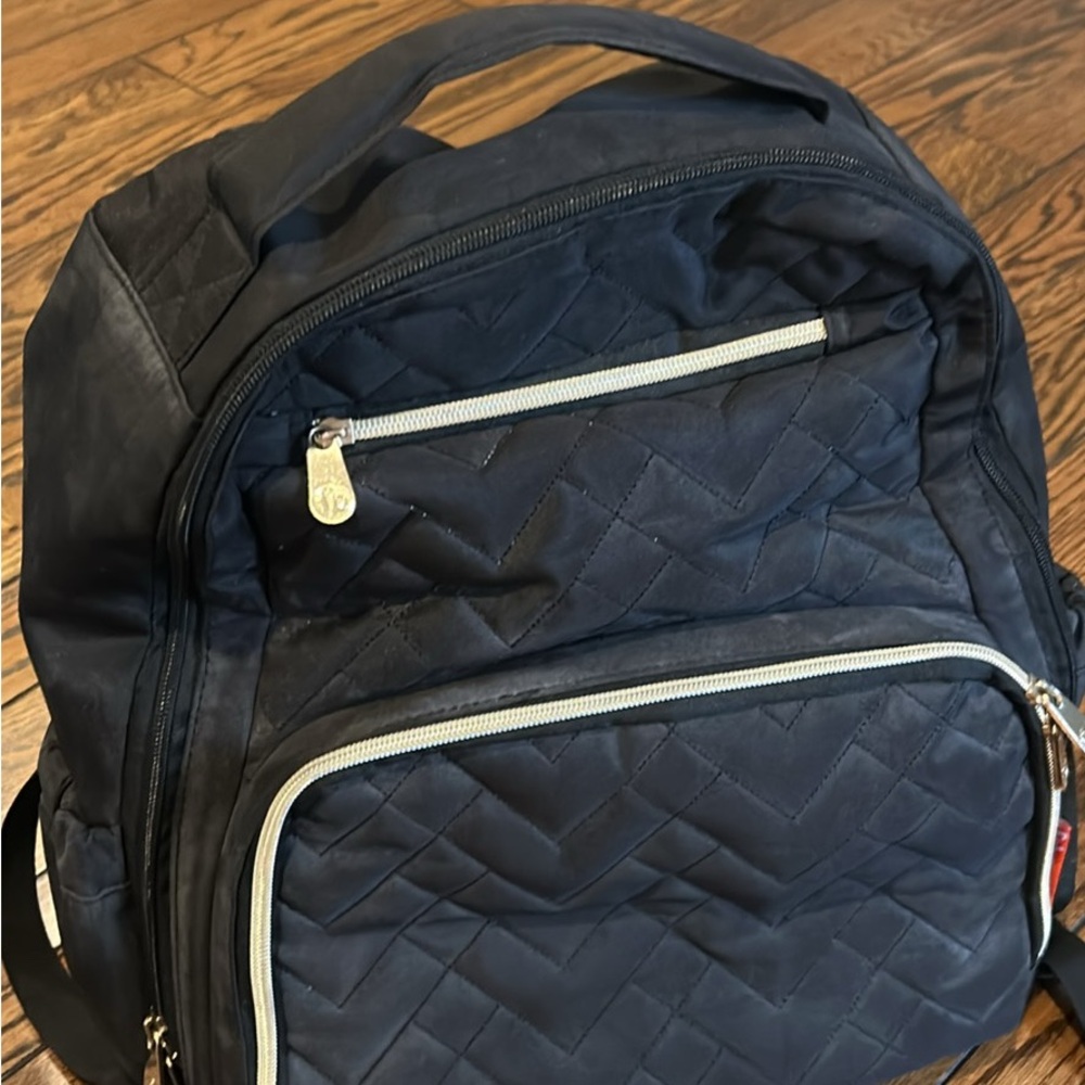Quilted Black Fisher Price Backpack (Diaper Bag) with Gold Zippers